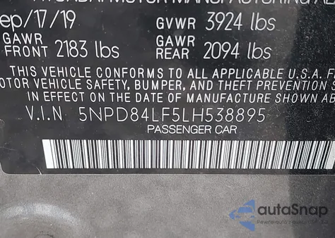 2020 Hyundai Elantra Sel из США, поврежденный, VIN 5NPD84LF5LH538895